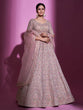 Load image into Gallery viewer, Peach Georgette Embroidered Semi Stitched Lehenga With Unstitched Blouse Clothsvilla