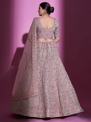 Peach Georgette Embroidered Semi Stitched Lehenga With Unstitched Blouse Clothsvilla