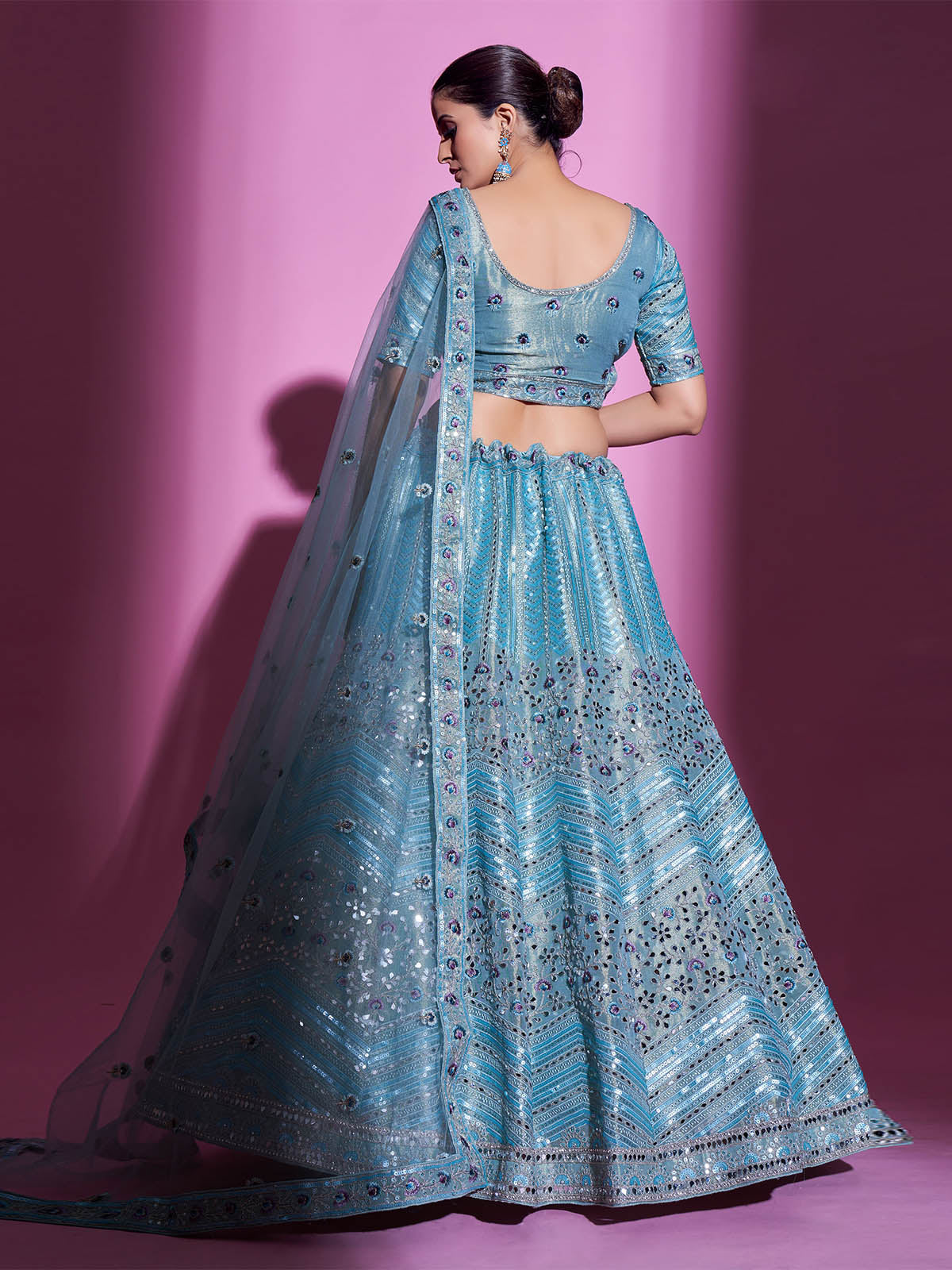 Blue Silk Blend Embroidered Semi Stitched Lehenga With Unstitched Blouse Clothsvilla