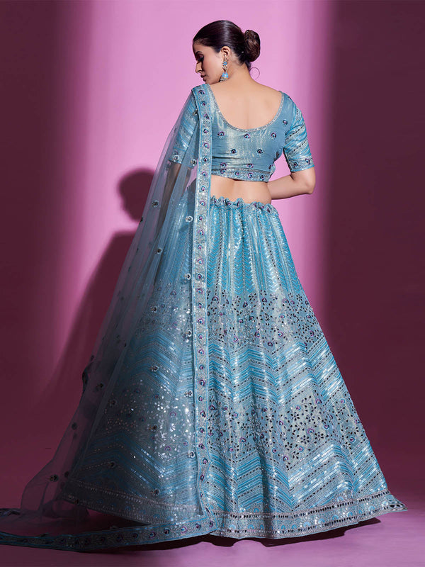 Blue Silk Blend Embroidered Semi Stitched Lehenga With Unstitched Blouse Clothsvilla
