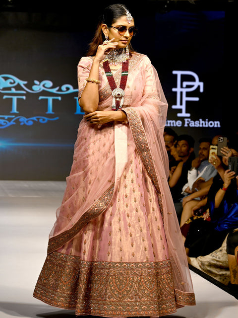 Pink Silk Blend Semi Stitched Lehenga With Unstitched Blouse Clothsvilla Main image