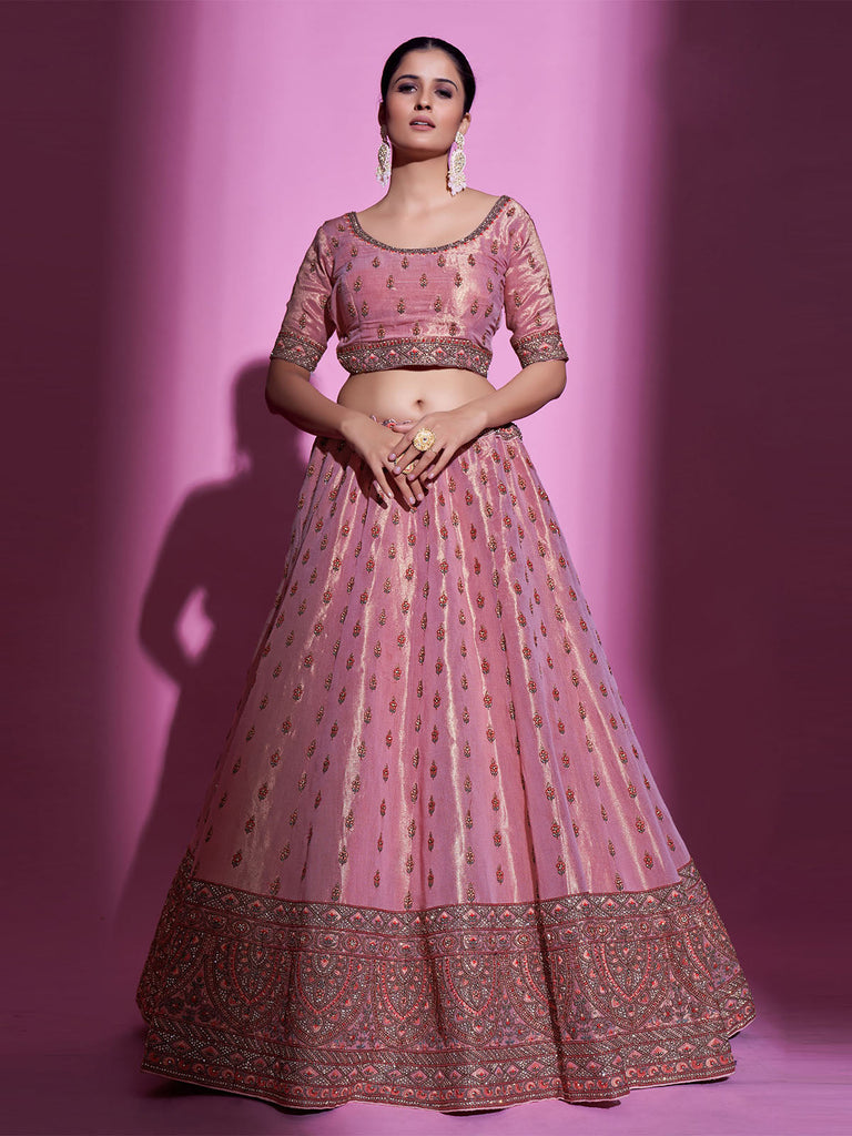 Pink Silk Blend Semi Stitched Lehenga With Unstitched Blouse Clothsvilla