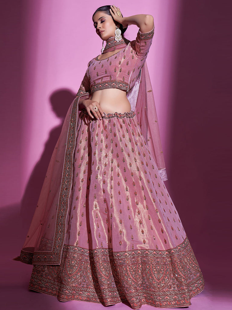 Pink Silk Blend Semi Stitched Lehenga With Unstitched Blouse Clothsvilla