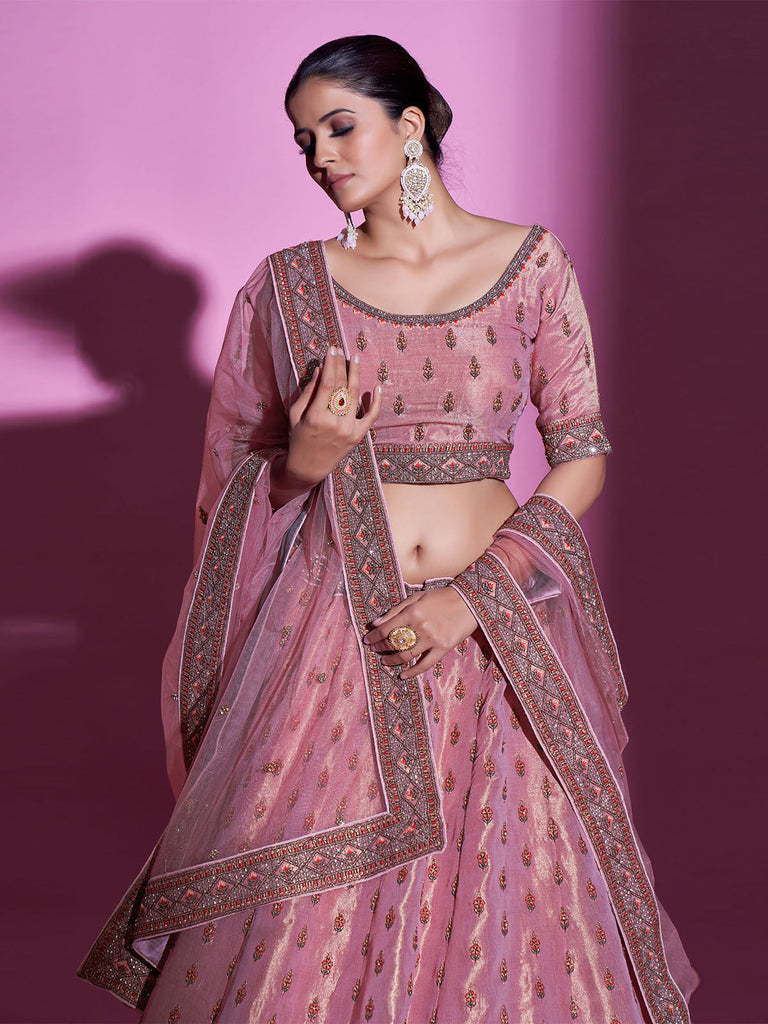 Pink Silk Blend Semi Stitched Lehenga With Unstitched Blouse Clothsvilla