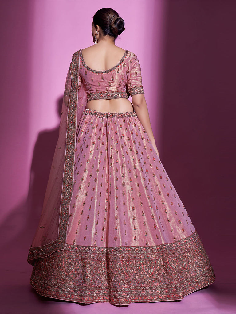 Pink Silk Blend Semi Stitched Lehenga With Unstitched Blouse Clothsvilla