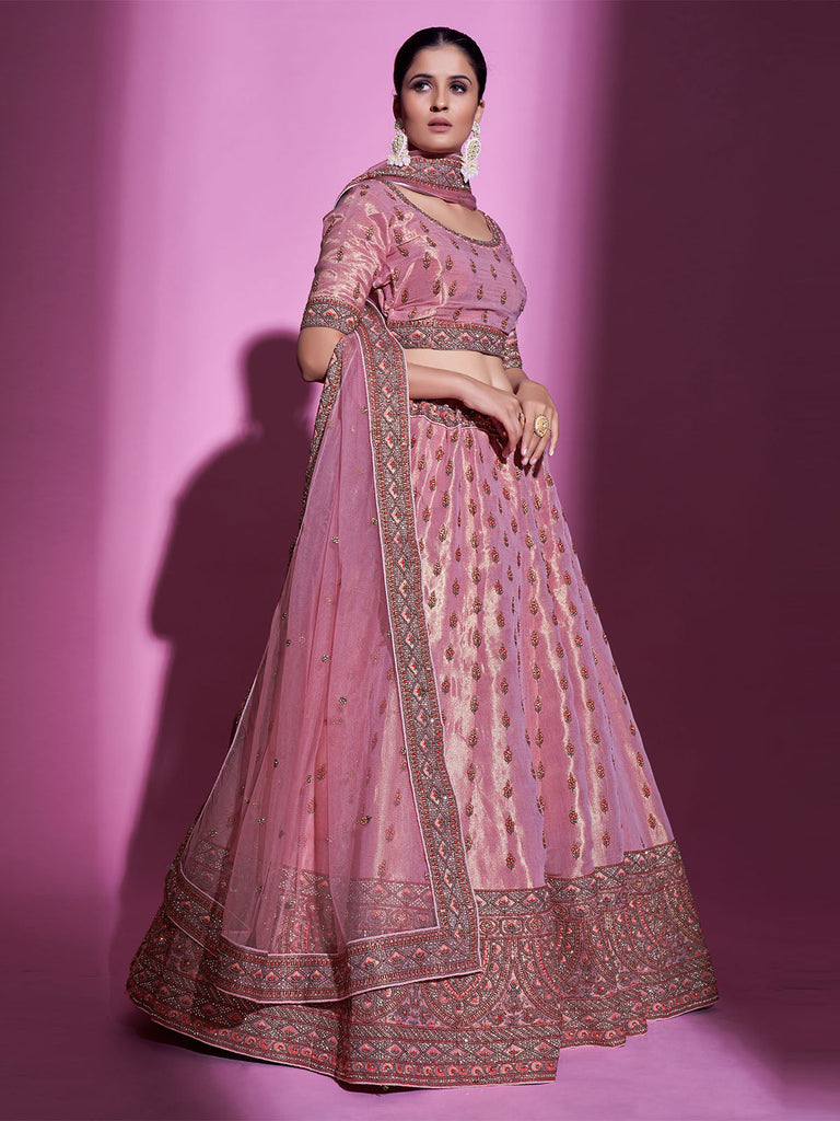 Pink Silk Blend Semi Stitched Lehenga With Unstitched Blouse Clothsvilla