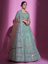 Load image into Gallery viewer, Sea Green Silk Blend Embroidered Semi Stitched Lehenga With Unstitched Blouse Clothsvilla