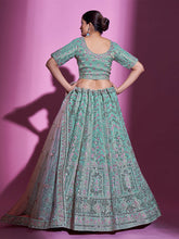 Load image into Gallery viewer, Sea Green Silk Blend Embroidered Semi Stitched Lehenga With Unstitched Blouse Clothsvilla