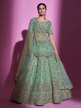 Load image into Gallery viewer, Green Silk Blend Embroidered Semi Stitched Lehenga With Unstitched Blouse Clothsvilla