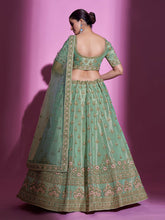 Load image into Gallery viewer, Green Silk Blend Embroidered Semi Stitched Lehenga With Unstitched Blouse Clothsvilla