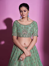 Load image into Gallery viewer, Green Silk Blend Embroidered Semi Stitched Lehenga With Unstitched Blouse Clothsvilla