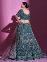 Load image into Gallery viewer, Teal Crepe Embroidered Semi Stitched Lehenga With Unstitched Blouse Clothsvilla