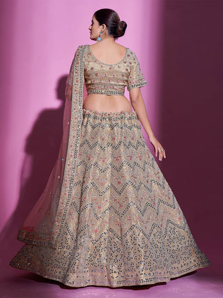 Beige Silk Blend Embroidered Semi Stitched Lehenga With Unstitched Blouse Clothsvilla