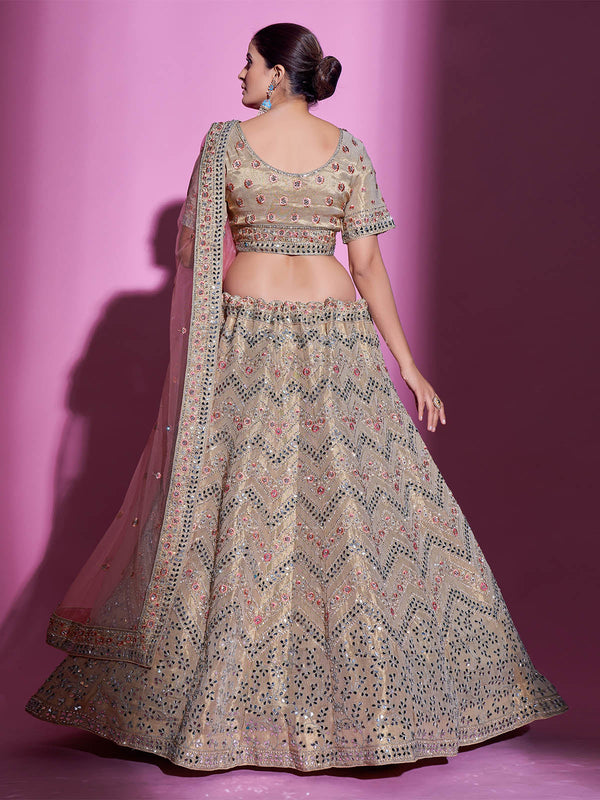Beige Silk Blend Embroidered Semi Stitched Lehenga With Unstitched Blouse Clothsvilla