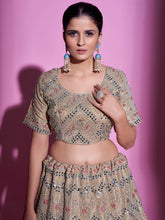 Load image into Gallery viewer, Beige Silk Blend Embroidered Semi Stitched Lehenga With Unstitched Blouse Clothsvilla