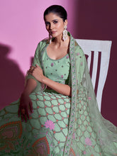 Load image into Gallery viewer, Sea Green Georgette Embroidered Semi Stitched Lehenga With Unstitched Blouse Clothsvilla