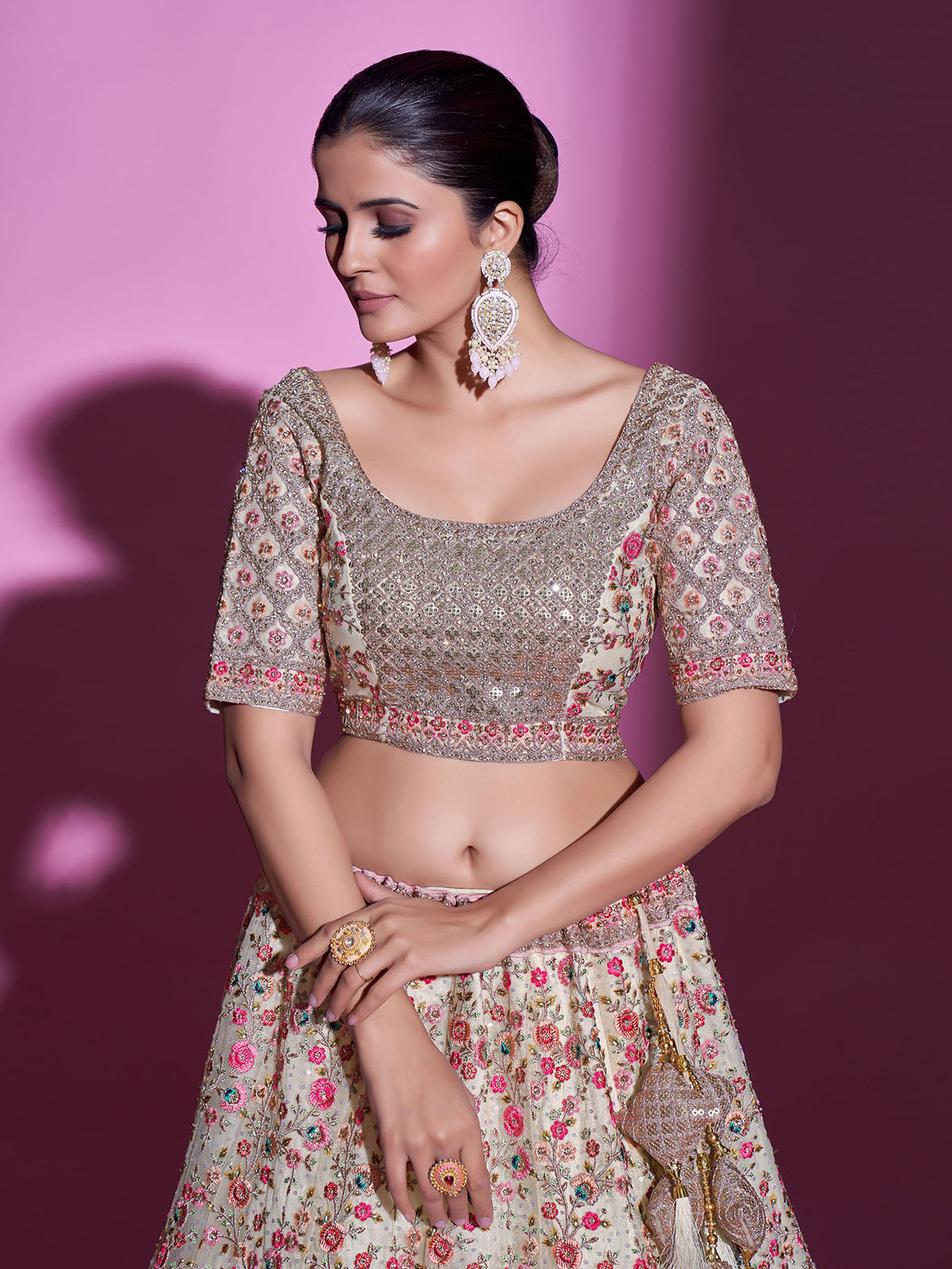 Multicolor Net Semi Stitched Lehenga With Unstitched Blouse Clothsvilla