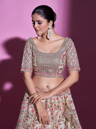 Multicolor Net Semi Stitched Lehenga With Unstitched Blouse Clothsvilla