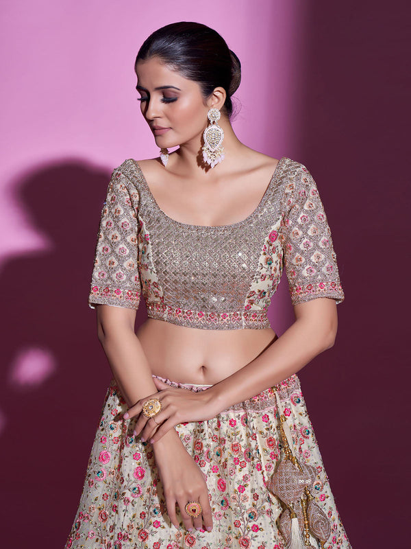 Multicolor Net Semi Stitched Lehenga With Unstitched Blouse Clothsvilla