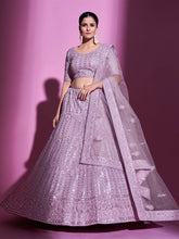 Load image into Gallery viewer, Purple Net Embroidered Semi Stitched Lehenga With Unstitched Blouse Clothsvilla