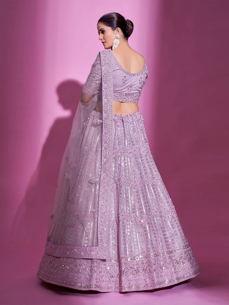 Purple Net Embroidered Semi Stitched Lehenga With Unstitched Blouse Clothsvilla