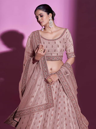 Peach Silk Blend Embroidered Semi Stitched Lehenga With Unstitched Blouse Clothsvilla