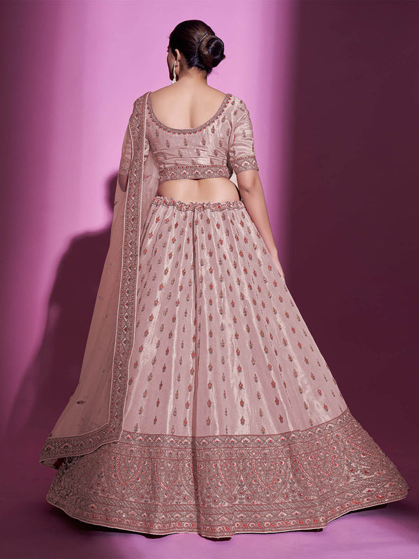 Peach Silk Blend Embroidered Semi Stitched Lehenga With Unstitched Blouse Clothsvilla