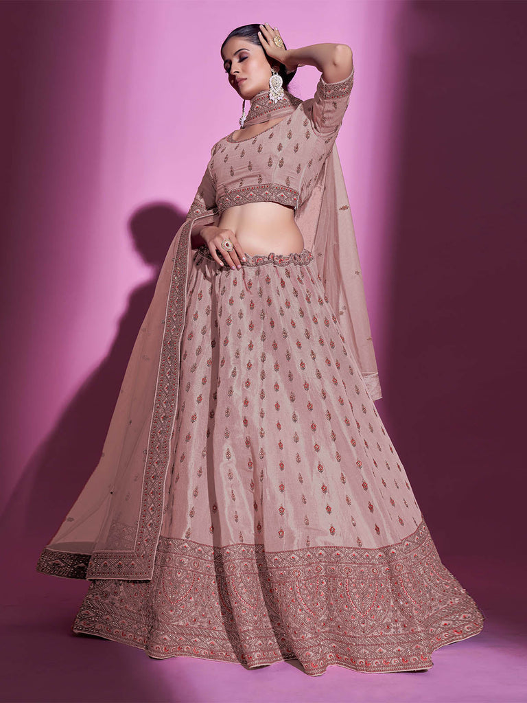 Peach Silk Blend Embroidered Semi Stitched Lehenga With Unstitched Blouse Clothsvilla