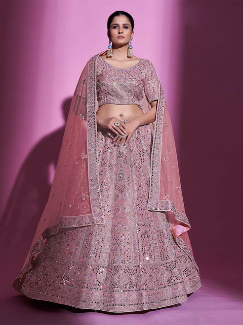 Pink Silk Blend Embroidered Semi Stitched Lehenga With Unstitched Blouse Clothsvilla Main image
