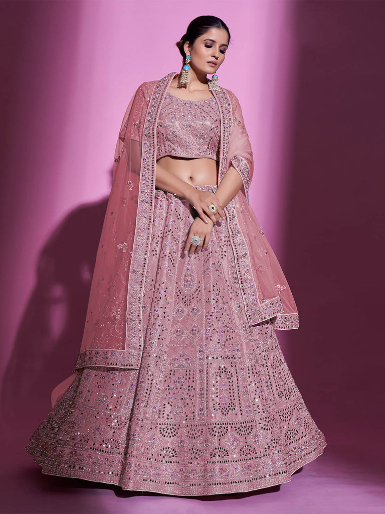 Pink Silk Blend Embroidered Semi Stitched Lehenga With Unstitched Blouse Clothsvilla