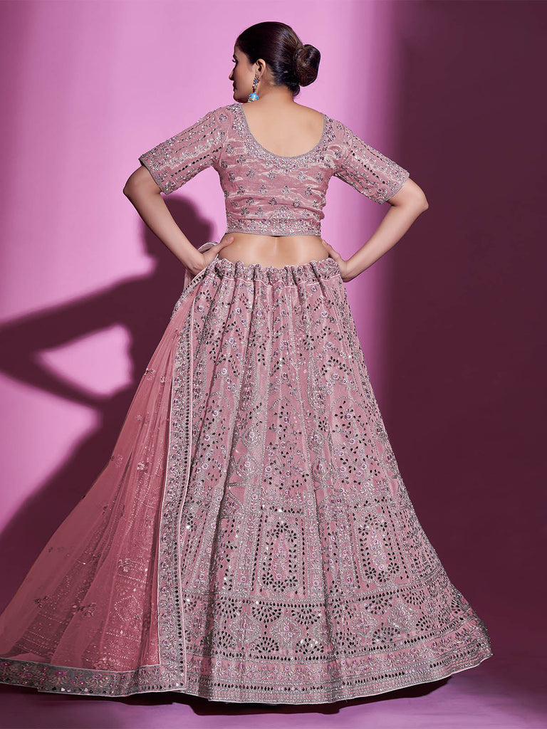 Pink Silk Blend Embroidered Semi Stitched Lehenga With Unstitched Blouse Clothsvilla