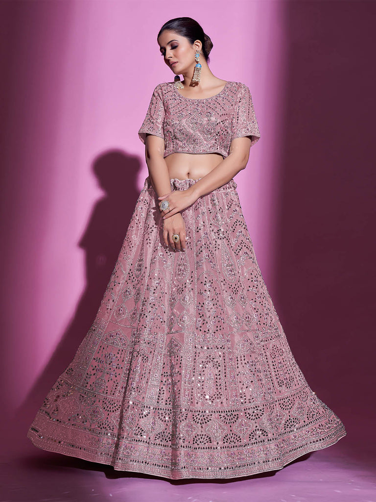 Pink Silk Blend Embroidered Semi Stitched Lehenga With Unstitched Blouse Clothsvilla