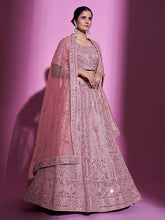 Load image into Gallery viewer, Pink Silk Blend Embroidered Semi Stitched Lehenga With Unstitched Blouse Clothsvilla