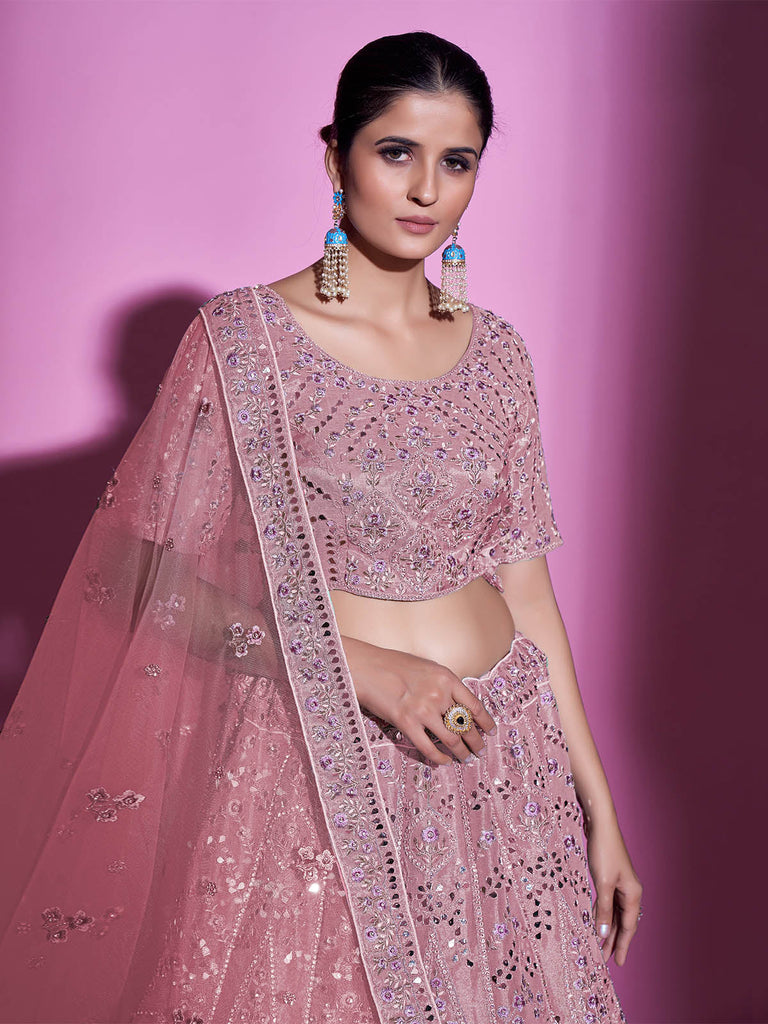 Pink Silk Blend Embroidered Semi Stitched Lehenga With Unstitched Blouse Clothsvilla