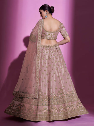 Peach Silk Blend Embroidered Semi Stitched Lehenga With Unstitched Blouse Clothsvilla