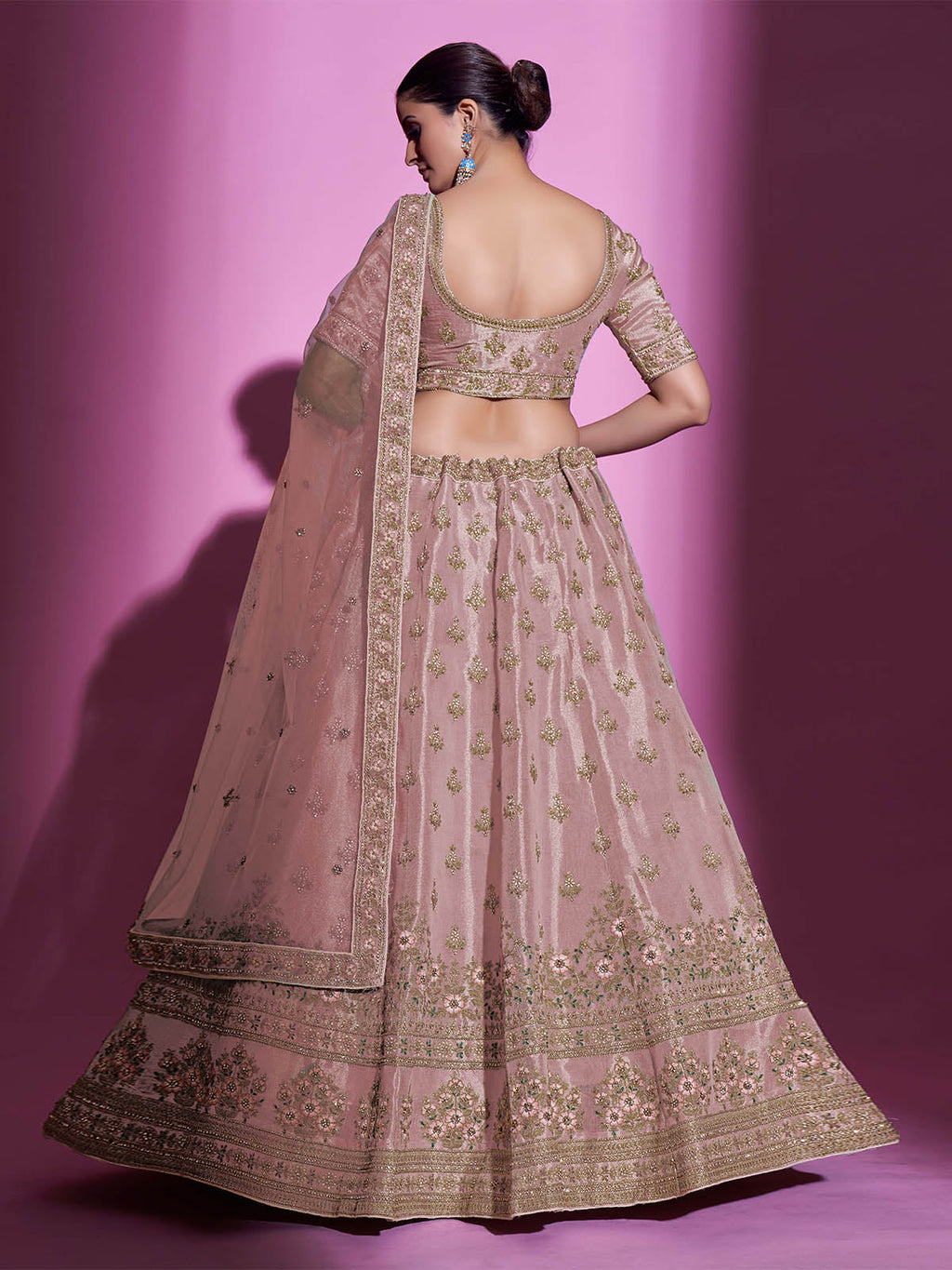 Peach Silk Blend Embroidered Semi Stitched Lehenga With Unstitched Blouse Clothsvilla