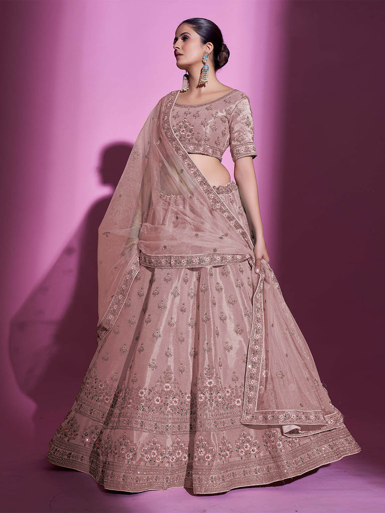 Peach Silk Blend Embroidered Semi Stitched Lehenga With Unstitched Blouse Clothsvilla