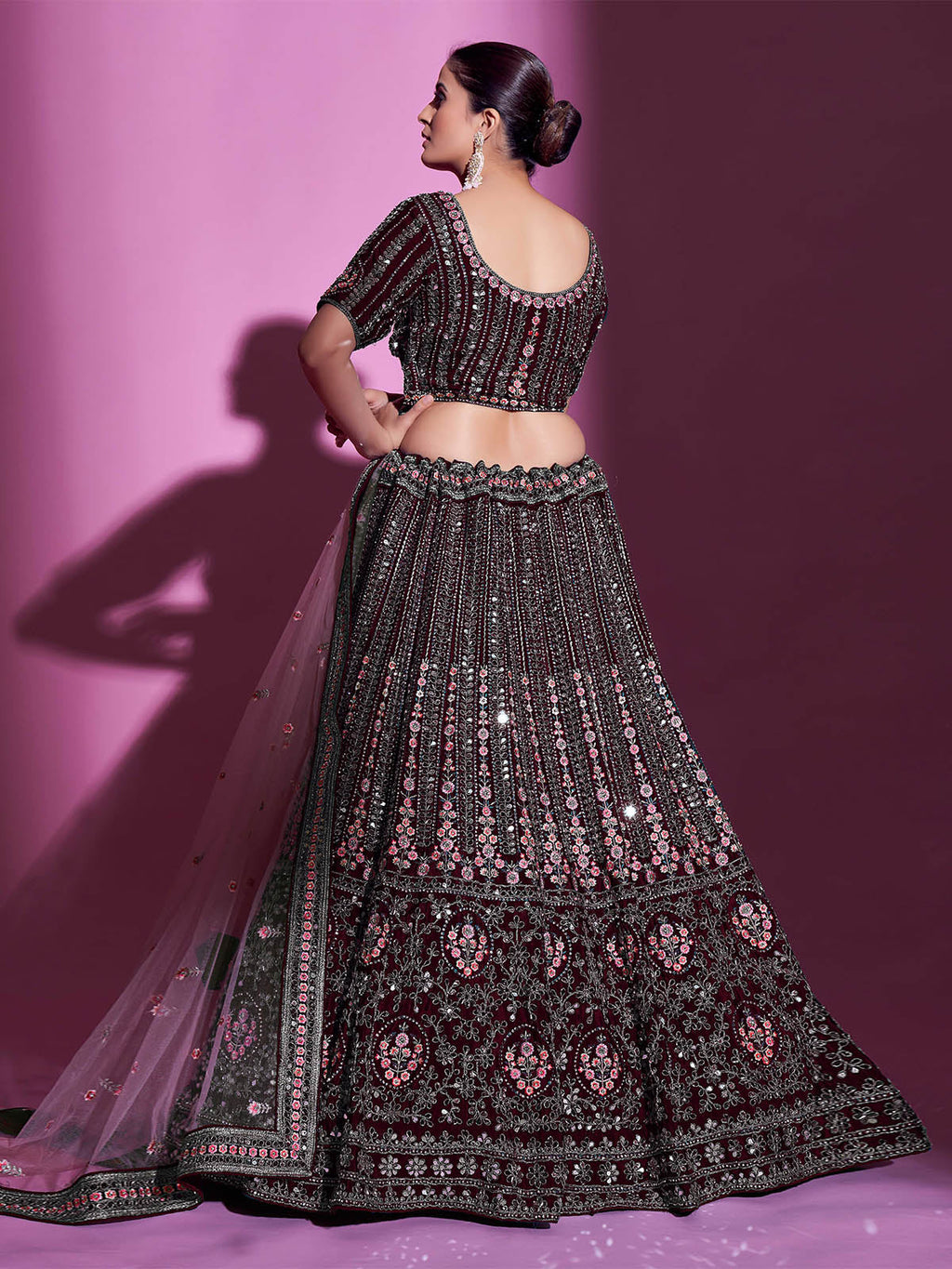 Violet Crepe Embroidered Semi Stitched Lehenga With Unstitched Blouse Clothsvilla
