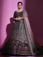Load image into Gallery viewer, Violet Crepe Embroidered Semi Stitched Lehenga With Unstitched Blouse Clothsvilla
