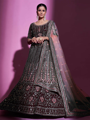 Violet Crepe Embroidered Semi Stitched Lehenga With Unstitched Blouse Clothsvilla