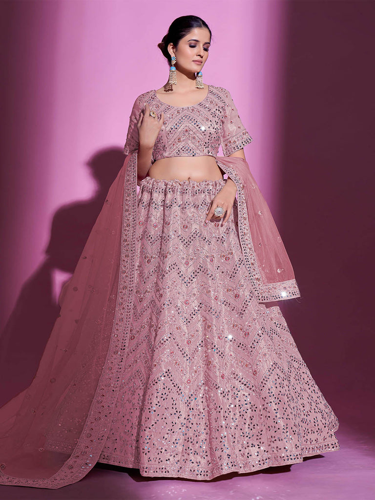 Pink Silk Blend Embroidered Semi Stitched Lehenga With Unstitched Blouse Clothsvilla