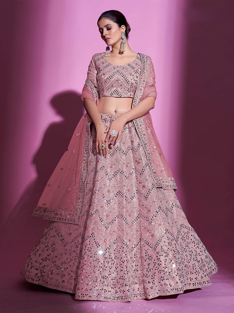 Pink Silk Blend Embroidered Semi Stitched Lehenga With Unstitched Blouse Clothsvilla