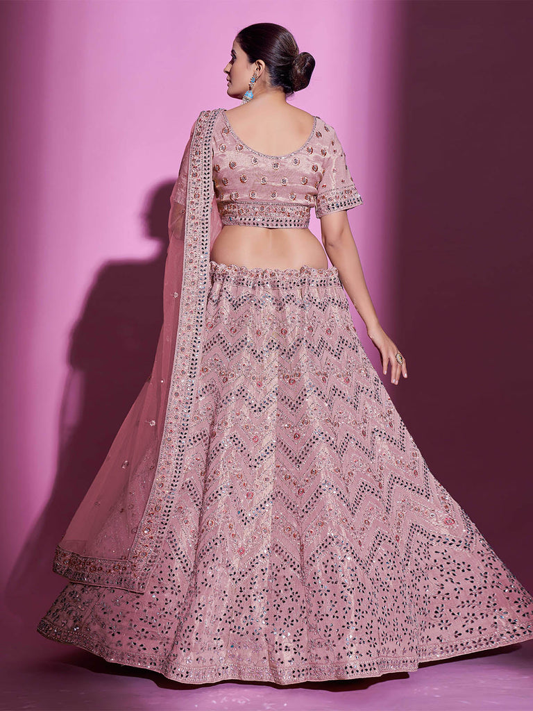 Pink Silk Blend Embroidered Semi Stitched Lehenga With Unstitched Blouse Clothsvilla