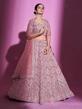 Load image into Gallery viewer, Pink Silk Blend Embroidered Semi Stitched Lehenga With Unstitched Blouse Clothsvilla