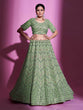 Load image into Gallery viewer, Green Silk Blend Embroidered Semi Stitched Lehenga With Unstitched Blouse Clothsvilla