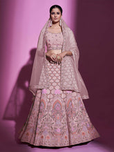 Load image into Gallery viewer, Peach Georgette Embroidered Semi Stitched Lehenga With Unstitched Blouse Clothsvilla