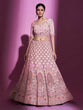 Load image into Gallery viewer, Peach Georgette Embroidered Semi Stitched Lehenga With Unstitched Blouse Clothsvilla