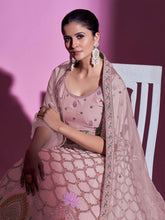 Load image into Gallery viewer, Peach Georgette Embroidered Semi Stitched Lehenga With Unstitched Blouse Clothsvilla