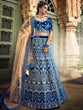 Load image into Gallery viewer, Blue Embroidered Velvet Semi Stitched Lehenga With Unstitched Blouse Clothsvilla