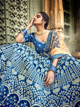 Load image into Gallery viewer, Blue Embroidered Velvet Semi Stitched Lehenga With Unstitched Blouse Clothsvilla